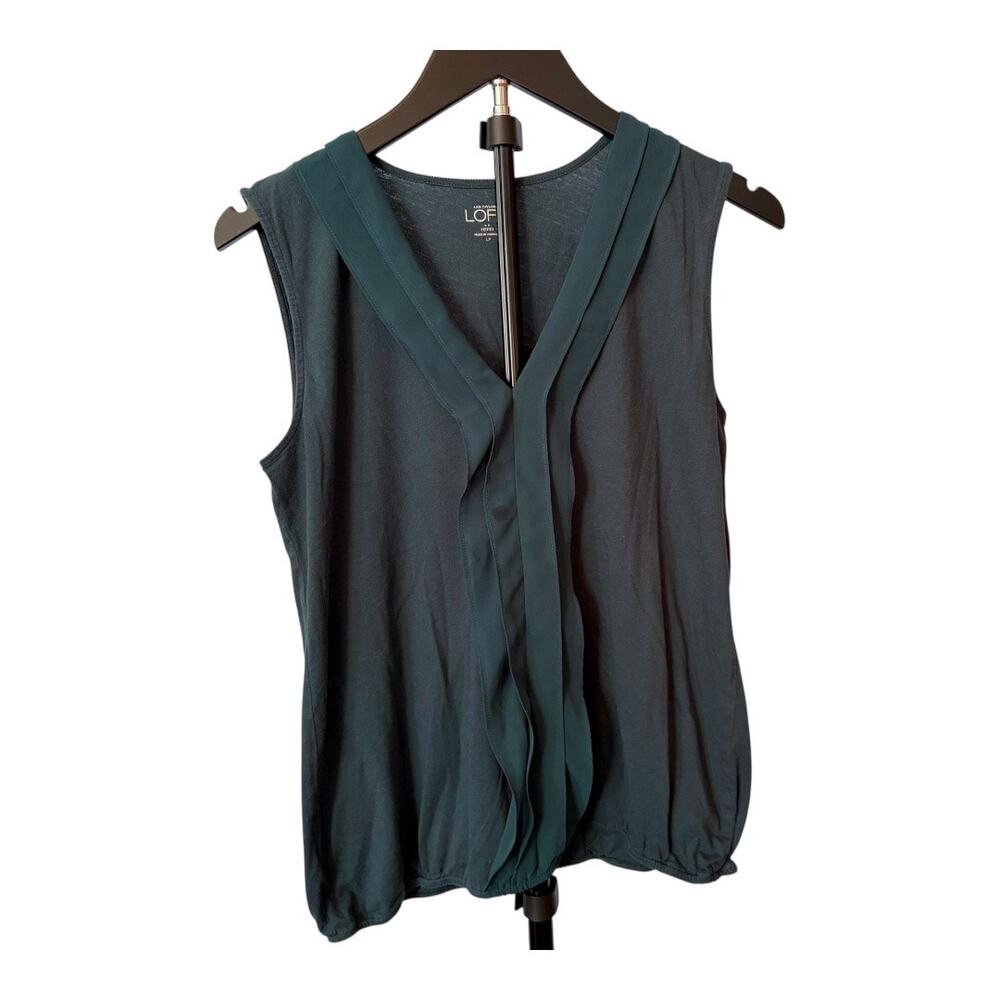 LOFT Sleeveless Top - Purple/Dark Pink - Large Petite - Pleated Ruffle Detail